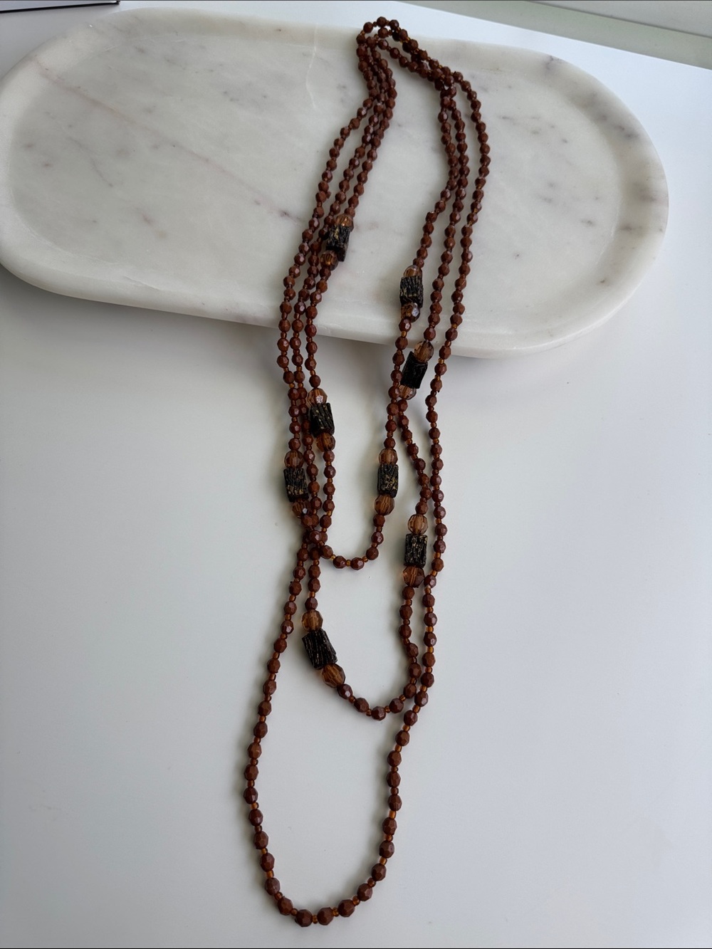 Brown Beaded Multi-Strand Necklace - Elegant Women’s Jewelry